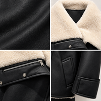 Veste en cuir OEM à col en fourrure légère, fermeture à boutons-pression, poches plaquées et à rabat, coupe carrée, garnie de fourrure, pour un style urbain automne-hiver