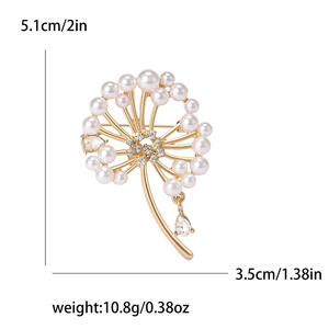 Broche de Diente de León con Perlas de Imitación, Accesorio Versátil, Sencillo y Elegante, Pin con Diseño de Planta - Product Image 2