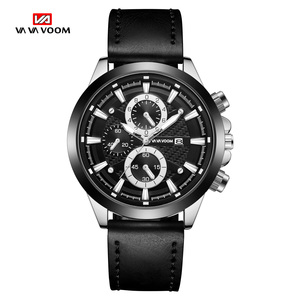 Fashion Mens Luxury Chronograph Watch Black Gold <b>Case</b> Textured Dial Leather Strap Quartz Wristwatch for Gift - Product Image 2