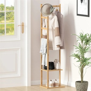 Porte-vêtements en bambou, support pour vêtements, chapeaux, chaussures, cintre en <span class=keywords><strong>bois</strong></span>, étagère, rangement, rail de suspension pour vêtements, crochets - Product Image 2