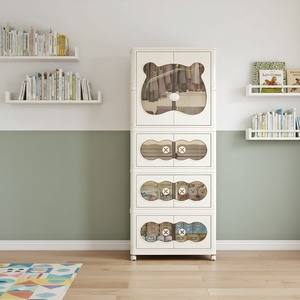 Armoire de rangement pour bébé à 4 niveaux pliable pour le <span class=keywords><strong>salon</strong></span>, armoire à vêtements portable en plastique blanc avec tiroirs et roulettes - Product Image 6