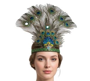 إكسسوار شعر على شكل ريش طاووس ملون، غطاء رأس بأسلوب عرقي مبالغ فيه، إكسسوار شعر واسع للرقص والعروض - Product Image 3