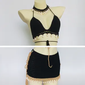 Conjunto de Bikini de ganchillo para mujer, traje de baño Sexy de 3 piezas con diseño personalizado, 2023