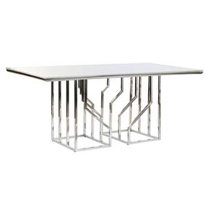 Tavolo da Pranzo in Acciaio e Vetro 180x90x75 cm Effetto Marmo - Product Image 4