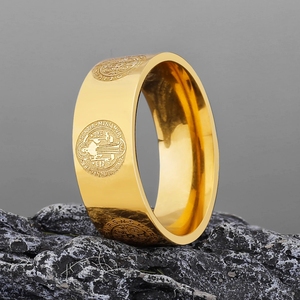 Saint Benoît <span class=keywords><strong>Exorcisme</strong></span> Croix Amulette En Acier Inoxydable Hommes Anneaux Simple Punk pour Homme Petit Ami Bijoux Créativité Cadeau En Gros - Product Image 4