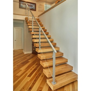<span class=keywords><strong>Escalier</strong></span> extérieur en <span class=keywords><strong>bois</strong></span> massif de haute qualité, écologique et durable, avec garde-corps en verre pour villa et appartement - Design flottant moderne - Product Image 2