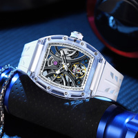 Montre mécanique squelette de luxe sportive en promotion pour homme, boîtier transparent en polycarbonate, bracelet en silicone, montre-bracelet automatique pour jeune homme