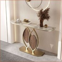 Table console moderne avec plateau en marbre, table d'entrée, base en métal, table étroite pour couloir, meubles de salon