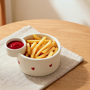 Ceramic Double Compartment Dip Bowl French Fries <b>Sauce</b> Serving Bowl Heat Resistant Snack Dip Dish for Home Party - Product Image 1