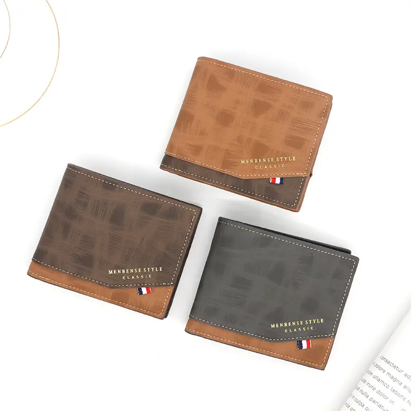 Korean fashion hinge gold foil printing men's wallet short frosted multi-card male Colorblock wallet