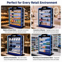 Présentoirs de vente au détail multi-niveaux en acrylique éclairés par LED, personnalisables avec logo, pour boulangerie, snacks, cosmétiques, bijoux et tous types de marchandises