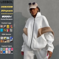 Nouvel ensemble tendance pour femmes : veste oversize à col montant zippée et survêtement deux pièces ample avec logo personnalisé (hoodie et pantalon de jogging)