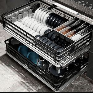 Nuevos accesorios para gabinetes de cocina: Cesta extraíble para platos, organizador deslizante para gabinetes, cesta de alambre para cajones, elevador de cestas. - Product Image 6