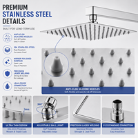 Cabezal de Ducha Cuadrado Ultrafino de Acero Inoxidable 304 al por Mayor, de 8 Pulgadas, Montado en Pared, con Boquilla Única, Diseño Moderno Pulido, Fácil Instalación