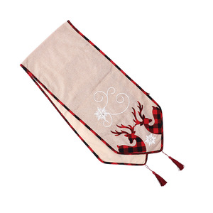 YQ-902 <span class=keywords><strong>Camino</strong></span> <span class=keywords><strong>de</strong></span> <span class=keywords><strong>Mesa</strong></span> <span class=keywords><strong>Navideño</strong></span> <span class=keywords><strong>de</strong></span> Lino y Arpillera con Diseño <span class=keywords><strong>de</strong></span> Reno y Cuadros Rojos para Decoración Rústica <span class=keywords><strong>de</strong></span> Navidad - Product Image 6
