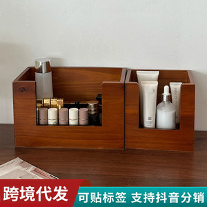 Wooden Cosmetic Storage <b>Box</b> 2L Desktop Organizer For <b>Makeup</b> Brushes Skincare Items - Product Image 5