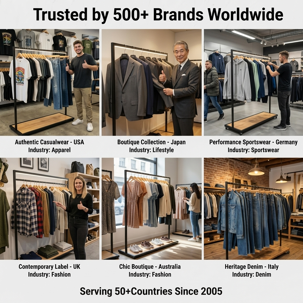 LED Metal Clothing Display Rack Wood Base Boutique Garment Hanging Stand Apparel Retail Store Fixture Showroom Rack Custom — view 6