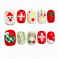 Collection de Noël RTS : Magnifiques faux ongles de luxe faits à la main, à presser, avec breloques, pour l'art des ongles