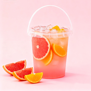 Custom logo Large Capacity 16oz 24oz 32oz Transparent Boba Tea Coffee Fruit Plastic <b>Buckets</b> Cups <b>With</b> Handles and <b>Lids</b> - Product Image 3