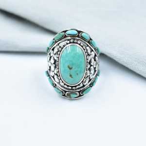 Handmade Turquoise Sterling Silver <b>Adjustable</b> <b>Ring</b> Natural Gemstone Jewelry for Women Wholesale - Product Image 1