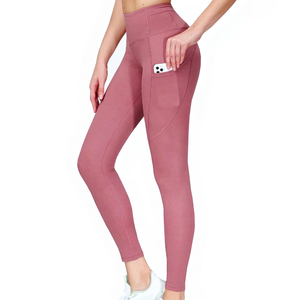High Waist Seamless Full Length Yoga <b>Leggings</b> <b>Pockets</b> Solid Color Spandex Polyester Four-Way Stretch Asymmetric Quick Dry - Product Image 1