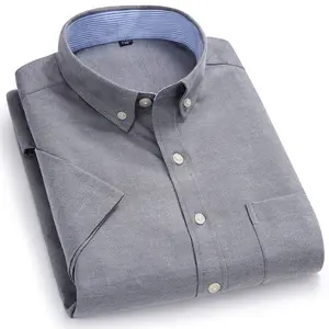 New Men's Oxford Spinning Short Sleeve Shirt Business Casual Solid Youth Slim Fit Korean Cotton Shirt