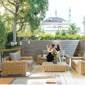 Ensemble de canapés d'extérieur en rotin tressé moderne pour villa, avec coussins écologiques résistants aux intempéries et à séchage rapide pour jardin - Product Image 5