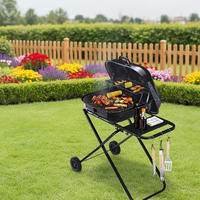 Grill de barbecue portable pliable en acier émaillé chromé avec grille de cuisson, chariot inclus, pour extérieur, vente en gros