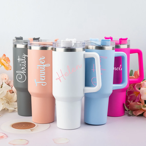OEM/ODM Double Wall Stainless Steel Vacuum Tumbler 40 OZ New Design Outdoor Travel Mug <b>with</b> Handle <b>Lid</b> and Straw - Product Image 1