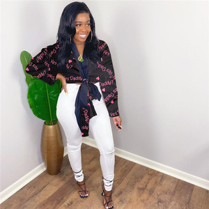 Tendencias de 2020 de las mujeres de la <span class=keywords><strong>moda</strong></span> Tops de manga larga con cuello en <span class=keywords><strong>V</strong></span> merienda sí papá de blusas - Product Image 3