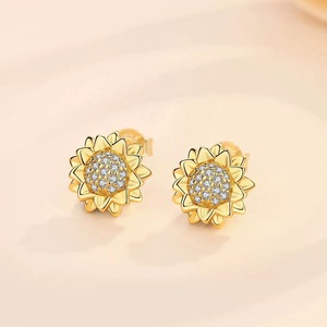 Dernières boucles d'oreilles fines <span class=keywords><strong>Bonny</strong></span> plaquées or en argent sterling 925 avec diamants en forme de tournesol, bijoux pour femme - Product Image 3