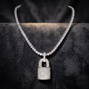 Collar con Colgante de Candado, Chapado en Plata, con Cadena de Cuerda y Moissanita, Joyería Hip Hop para Hombre y Mujer, Regalo de Aniversario - Product Image 1