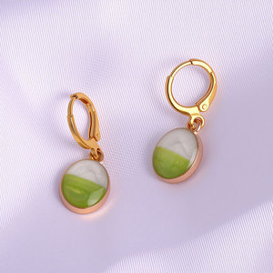 Pendientes de goteo de Aceite Nacarado ovalado de dos colores a la moda, estilo étnico a la moda, venta directa de fábrica, Color de aleación de acero inoxidable - Product Image 4