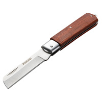 Couteau pliant pour électricien KSEIBI, lame en acier inoxydable Sheepfoot, manche en bois poli, verrouillage Slipjoint pour l'entretien électrique