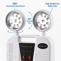 Lampe d'urgence LED à longue autonomie de 180 minutes, éclairage double tête réglable avec protection contre les surcharges, ABS résistant au feu