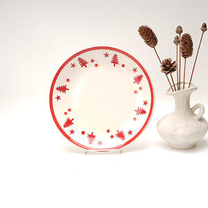 Juego de vajilla de diseño de árboles de Navidad con borde rojo, regalo de fiesta de vacaciones, cuenco de cerámica de dibujos animados, plato, taza, juego de vajilla personalizado - Product Image 4