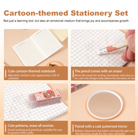 Kit de Útiles Escolares de Dibujos Animados de Capibara Kawaii con Estuche de PVC, Cuaderno, Lápiz, Borrador, Espejo y Set de Papelería