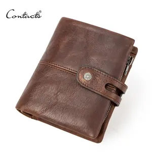 Dropship großhandel Kontakt's vintage kaffee kuh leder 13 karten slots bifold leder herren münze taschen kurze brieftasche