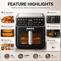 Friteuse à air numérique 1700W, grande capacité 10L, avec système de chauffage double et 8 programmes prédéfinis, pour la cuisine domestique, vente en gros