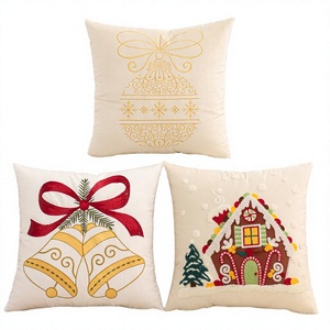 American Embroidery Square Knitted Throw <b>Pillow</b> Cover Christmas Winter Velvet <b>Soft</b> Bell Farmhouse Home Hotel Invisible Zipper - Product Image 2