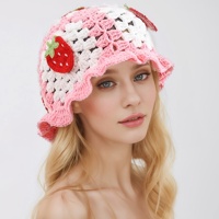 SOLPOP Bonnet en crochet fait main pour femme, motif fraise patchwork, style pêcheur, pour l'extérieur, hiver et été