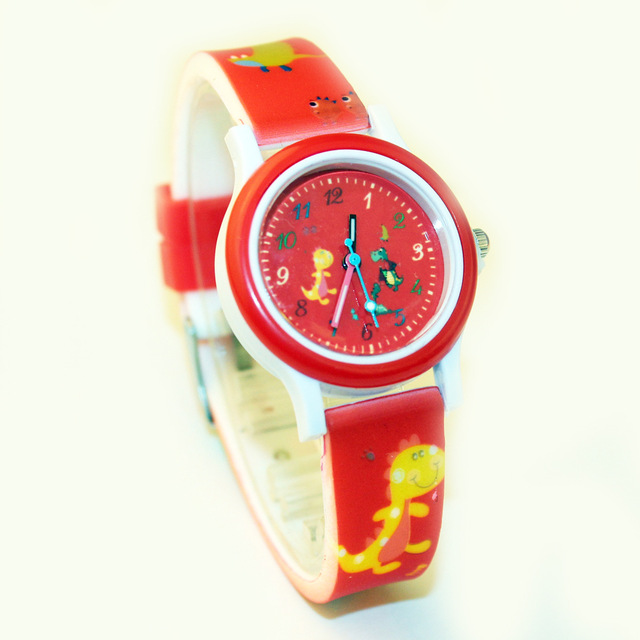 Kids' Student Quartz Watch Dinosaur Cartoon Pattern Birthday Gift Children's Watch Eco-Friendly Silicone Strap Pointer