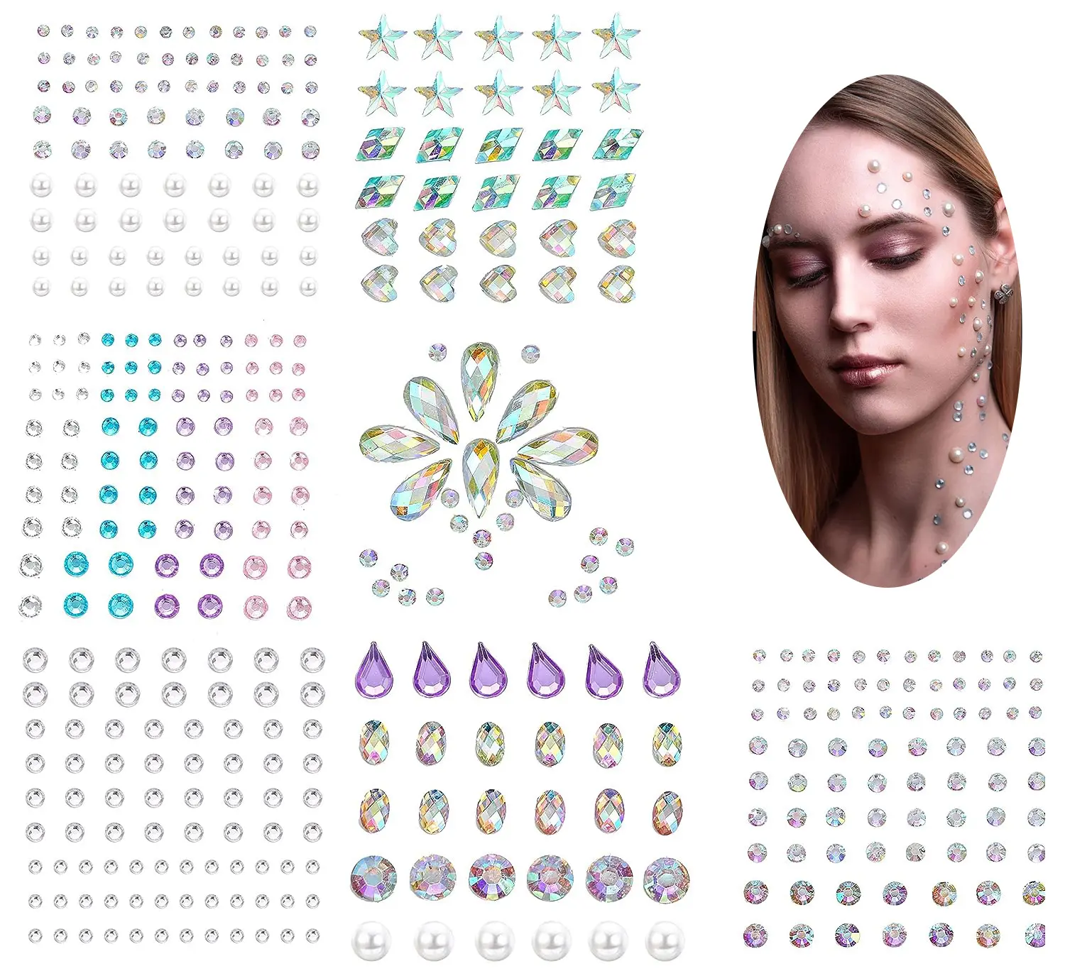 Girls Gift Party Halloween Face Jewel 39 Designs OEM Custom Logo Small Face Gems DIY Glitter Face Gems