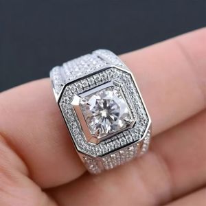 FOXIフルダイヤモンド2.5Ctラウンドカットリアルモアッサナイトメンズウェディングリング925スターリングシルバーホワイトゴールドメッキモアッサナイトピンキーリング - Product Image 6