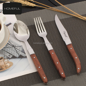 Ensemble de couverts en acier inoxydable personnalisé, 3 pièces, <span class=keywords><strong>fourchette</strong></span>, cuillère, <span class=keywords><strong>couteau</strong></span> à steak <span class=keywords><strong>Laguiole</strong></span>, manche en bois de rose, ensemble cadeau de luxe - Product Image 1