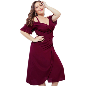 Femmes Vêtements Casual Robes <span class=keywords><strong>Plus</strong></span> La Taille Robe D'été Hors Épaule Rouge Nouvelle Mode Élégante Dames Robe <span class=keywords><strong>Midi</strong></span> - Product Image 1