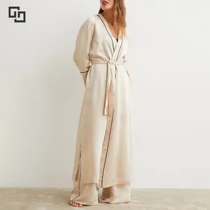 Conjunto de robe feminino, conjunto de robe de noite personalizado de cetim em cor sólida para mulheres, robes de seda longa