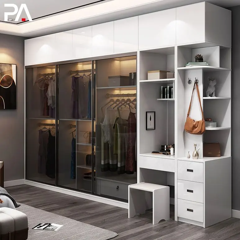 PA transparency door white sunmica designs for complete bedroom sets with bed and stainless steel wardrobe