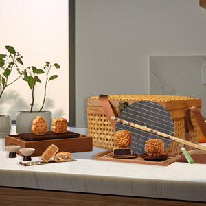 Bamboo Woven Traditional Light Luxury Retro Moon <b>Cake</b> & Tea Packaging Gift <b>Box</b> Handmade Eco-Friendly Customization - Product Image 1