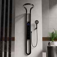 Douche thermostatique LED multifonctionnelle ELOILO en laiton poli et céramique, noire, à poignée unique, avec jets pluie, chaud/froid et massage